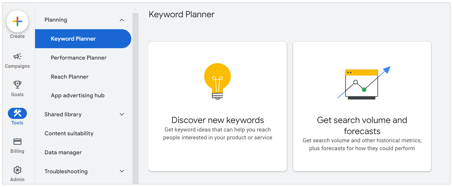 google keyword planner step 1